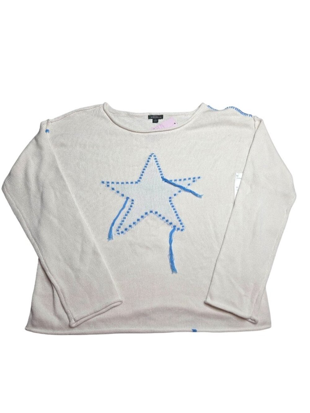 Wild Fable Women's Off-White Sweater With Blue Star Design Long Sleeves Size M 1